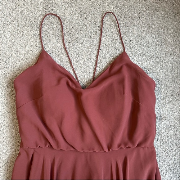 Jenny Yoo Inesse Thin Strap V Neck Long Chiffon Gown Cinnamon Rose - Picture 8 of 11